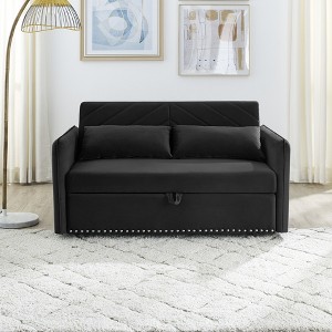 GDFStudio Rune 55" Modern Convertible Velvet Upholstered Sofa Bed with 3 Levels Adjustable Backrest and 2 Lumbar Pillows - 1 of 4