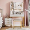 Makeup Vanity Set Modern Table Lighted Mirror Side Storage Cabinet  Vanity Desk Stool Small Table Shelves Drawers - 2 of 4