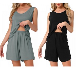 INSPIRE CHIC Women's 2 Pcs Cotton Soft Sleeveless Cami & Shorts Pajama Set - 1 of 4