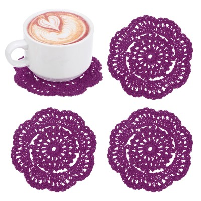 Unique Bargains Round Handmade Crochet Cotton Cup Coaster Placemats Home Decoration