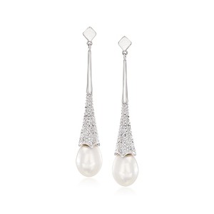 Ross-Simons 7mm Cultured Pearl Drop Earrings With Diamonds in Sterling Silver - 1 of 3