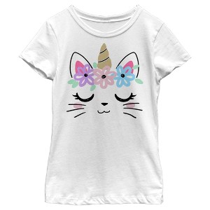 Girl's Lost Gods Kitty Unicorn with Flower Crown T-Shirt - 1 of 4