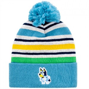 Kids Bluey Blue Striped Big Pom Cuffed Beanie - 1 of 1