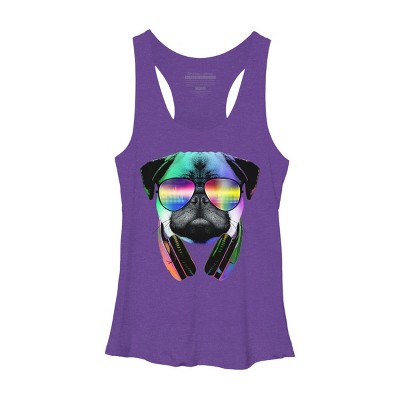 Women's Design By Humans Rainbow Disco Pug By clingcling Racerback Tank Top