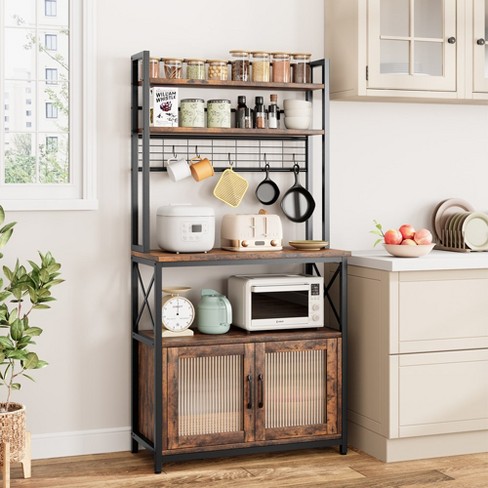 Whizmax Bakers Rack With Cabinet 5 Tier Microwave Stand microwave Storage Rack With Door large Coffee Bar Station Kitchen brown Target