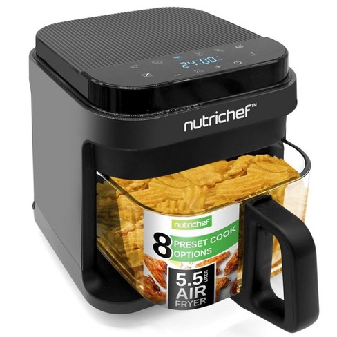 NutriChef 5.5 Liter Air Fryer Customized Digital Electric Oil Free Cooker with Transparent Window Black