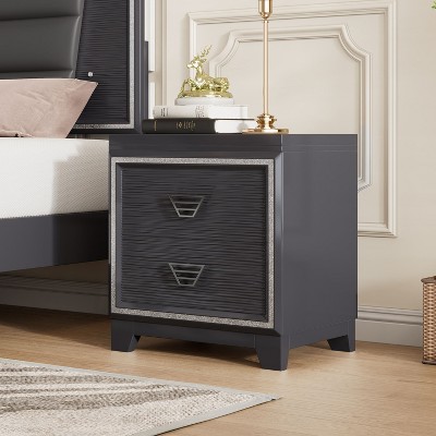 NicBex 6 Drawers Nightstand,Bedside Table with Metal Handle and Sparkling Shiny Decoration,Modern Side Table for Bedroom
