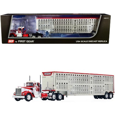 Kenworth W900A Day Cab w/Wilson Silver Star Livestock Tandem-Axle Trailer "Koppes Truck Line" Red & White 1/64 by DCP/First Gear
