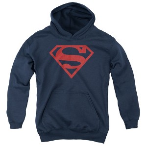 Boys’ Superman Red On Black Shield Hooded Sweatshirt - 1 of 4