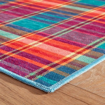 Frances Valentine Blue and Multicolor Machine Washable Rug 2' x 3'
