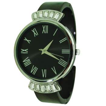 Olivia Pratt Elegant Emerald Rhinestone Solid Metal Bangle Watch
