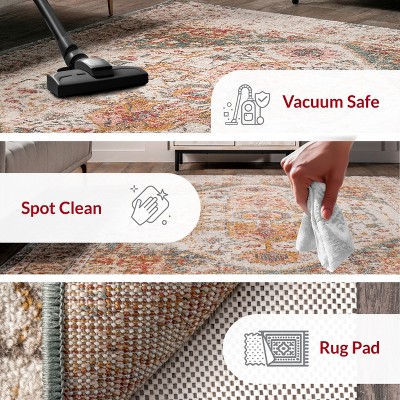 Beige Medallion Rectangular Easy Care Synthetic Rug