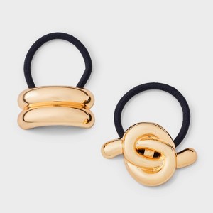 Hair Twister Ponytail Cuff Set 2pc - A New Day™ Gold: Solid Elastic Hair Accessories, All Hair Types - 1 of 3