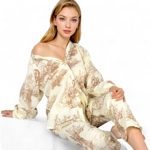 Anna-Kaci Lounge Women's Two-Piece Printed Lounge Set with Button-Up Top and Elastic Waist Pants - 1 of 4