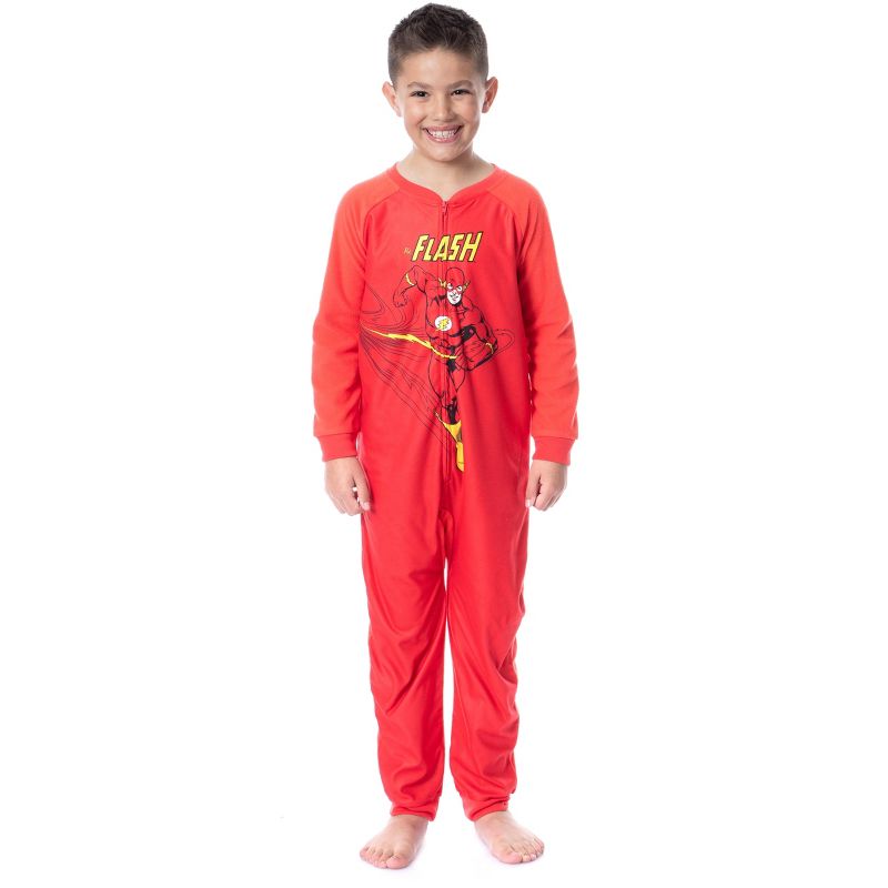 DC Boys' Classic The Flash Union Suit Footless Sleep Pajama Costume Red, 1 of 4
