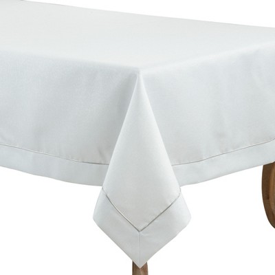 White Shimmering Fabric Tablecloth with Piping Detail, 50" x 70"