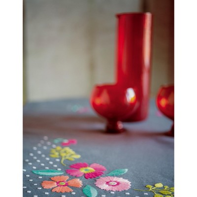 Vervaco Stamped Tablecloth Cross Stitch Kit 32"X32"-Colourful Flowers