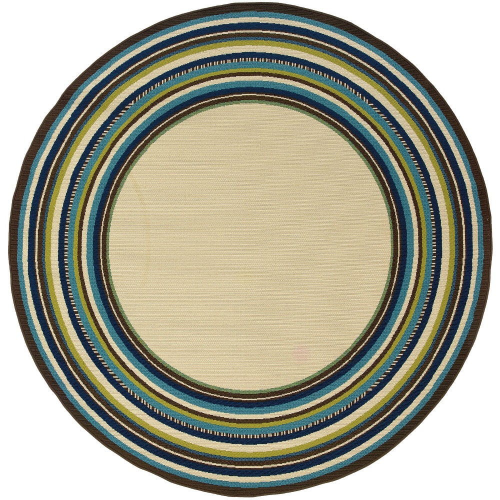 7'10in Round Cozumel Border Patio Rug Ivory/Blue