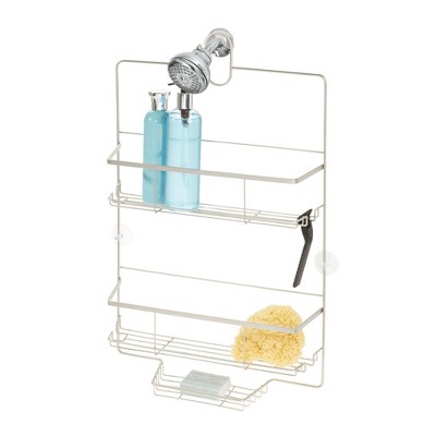 iDesign Push Lock Suction Corner, Shower Caddy, Silver