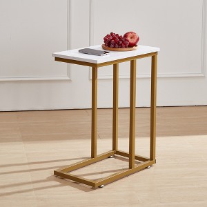 VECELO C Shaped End Table for Sofa Couch and Bed, Small Side Table for Living Room Bedroom, Snack TV Tray Laptop Table with Metal Frame, - 1 of 4