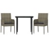 vidaXL 3 Piece Patio Dining Set with Cushions Black and Gray Poly Rattan - 3 of 4