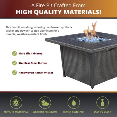 Ethan 5-Piece Red Cushion Aluminum Fire Pit Patio Set