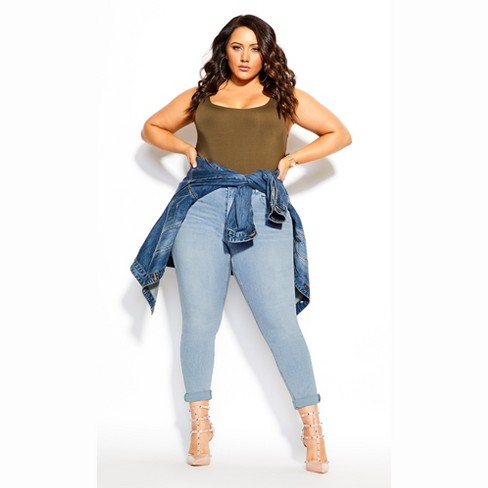 Women's Plus Size Denim Love Crop - Mid Wash