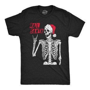 Mens Hail Santa T Shirt Funny Xmas Skeleton Metal Horns Joke Tee For Guys - Crazy Dog Men's T Shirt - 1 of 4