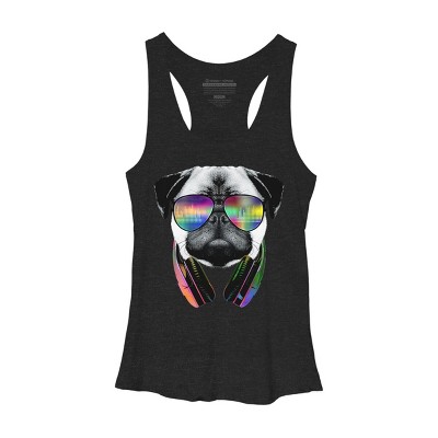 Women's Design By Humans Rainbow Beat DJ Pug By clingcling Racerback Tank Top