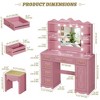Fredees Vanity Desk: Large Mirror, Lights, Charging Station, 6 Drawers, Makeup Dressing Table with Storage Stool - 2 of 4