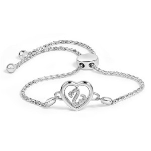.925 Sterling Silver Diamond Accent Heart Infinity Bolo Adjustable Bracelet - 1 of 4