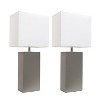 Set of 2 Leather Table Lamps with Fabric Shades - Elegant Designs - 3 of 4