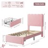 Twin Platform Bed Frame Velvet/Lambswool Upholstered Twin Size Bed Frame with Wave Headboard and Under-Bed Drawer No Box Spring Needed - 2 of 4