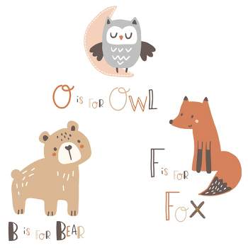 Bedtime Originals Animal Alphabet Beige/Gray Bear/Owl/Fox Woodland Wall Decals