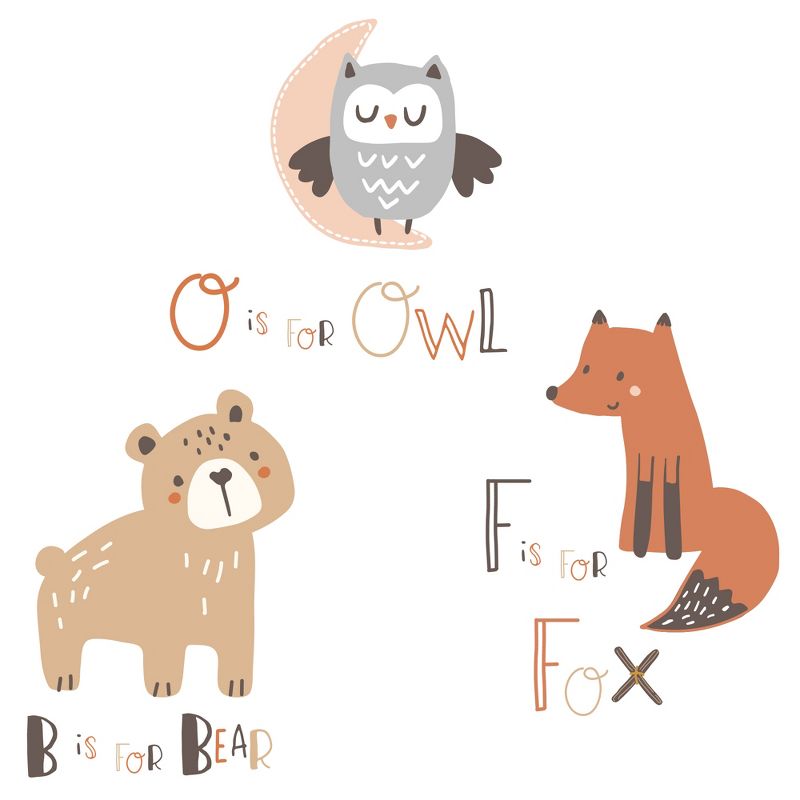 Bedtime Originals Animal Alphabet Beige/Gray Bear/Owl/Fox Woodland Wall Decals, 1 of 5
