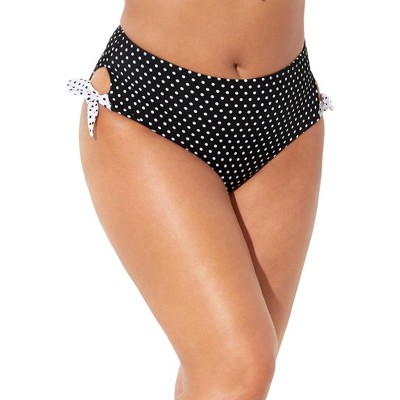 Swimsuits For All Women's Plus Size Bow High Waist Brief, 14 - White Black  Polka Dot : Target