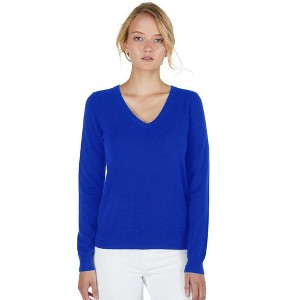 JENNIE LIU Women's 100% Pure Cashmere Long Sleeve Pullover V Neck Sweater - 1 of 3