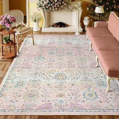 Lahome Vintage Floral Pet Friendly Machine Washable Area Rug
