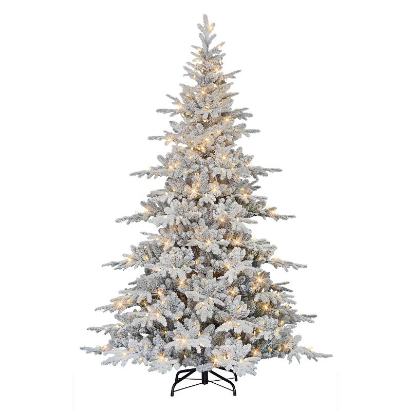 Puleo 7&#39; Pre-Lit LED Flocked Full Utah Fir Artificial Christmas Tree Color Select Lights, 1 of 9