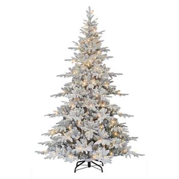 Puleo 7' Pre-Lit LED Flocked Full Utah Fir Artificial Christmas Tree Color Select Lights