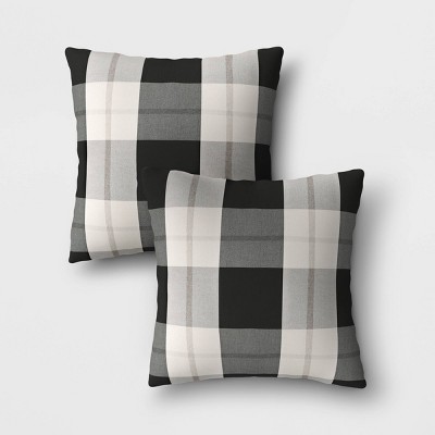 2pk Woven Plaid Outdoor Throw Pillows Duraseason Fabric Black Threshold Target - Farmhouse Outdoor Patio Pillows