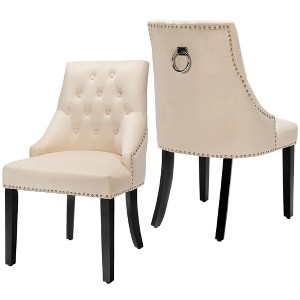 Costway Set of 2 Button-Tufted Dining Chair Upholstered Armless Side Chair - 1 of 4