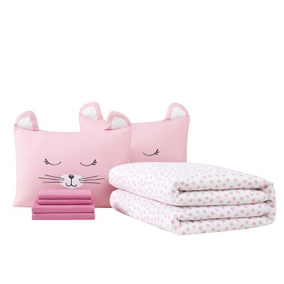 Pink Polka Dot Queen Microfiber Bed in a Bag Set