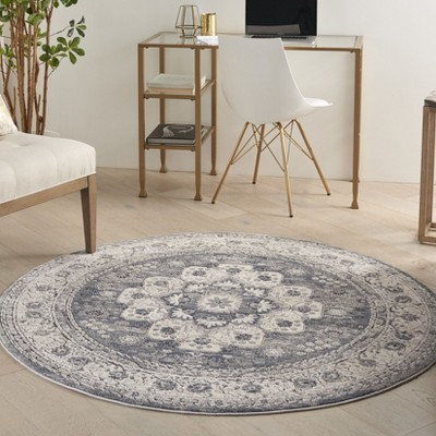 Grey and Ivory Round Hand-knotted Synthetic Area Rug