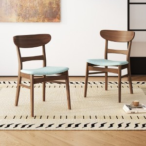 TinyHomie Mid-Century Dining Chair Set of 2, Splayed Rubberwood Legs, Smooth Upholstered Seat, Easy Assembly - 1 of 4