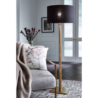 Contemporary Black and Gold Metal Floor Lamp with Fabric Shade