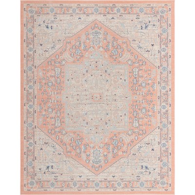 Powder Pink Medallion Synthetic Easy-Care Round Rug