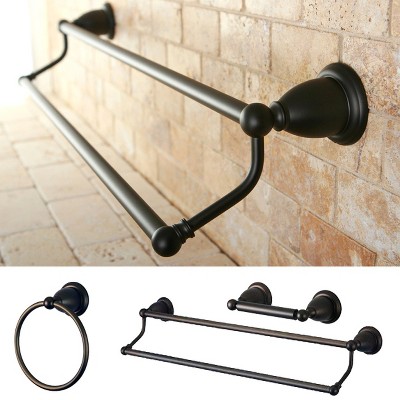 Traditional Solid Brass Oil Rubbed Bronze 3-piece Double Towel Bar Bath Accessory Set - Kingston Brass