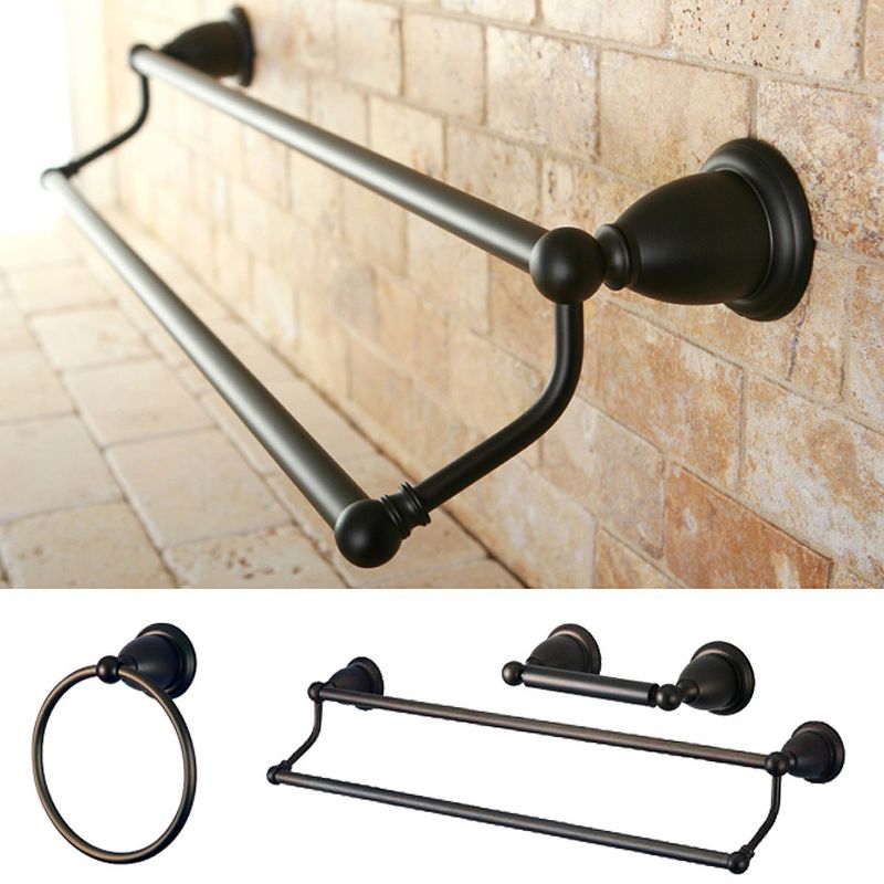 3pc Traditional Solid Brass Oil Rubbed Bronze Double Towel Bar Bath Accessory Set - Kingston Brass, 3 of 4