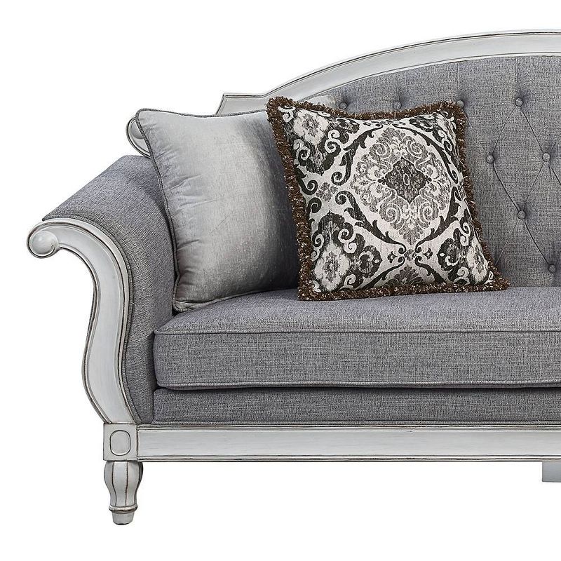 88&#34; Florian Sofa Gray Fabric and Antique White Finish - Acme Furniture, 2 of 10